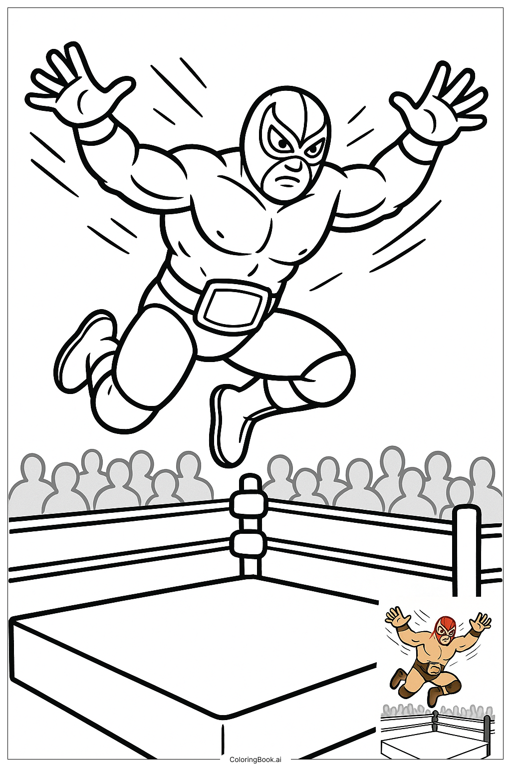  Página para colorear de Luchador de la WWE Realizando un Frog Splash 