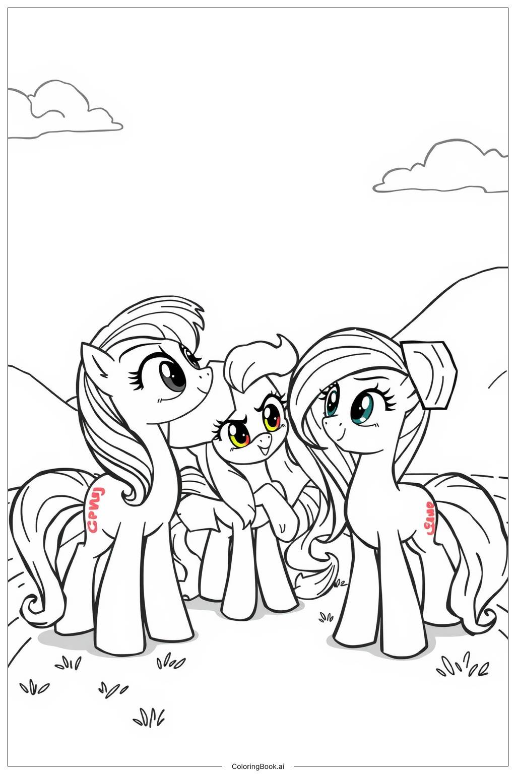  Page de coloriage Mon Petit Poney Travail d'équipe dans un Grand Défi 