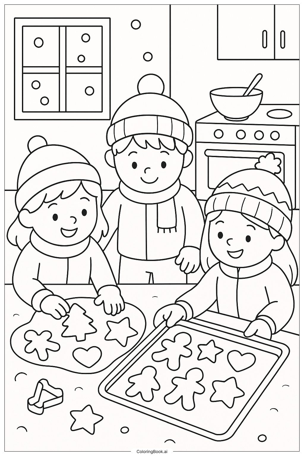  눈 오는 날 쿠키 굽기 색칠공부 페이지 