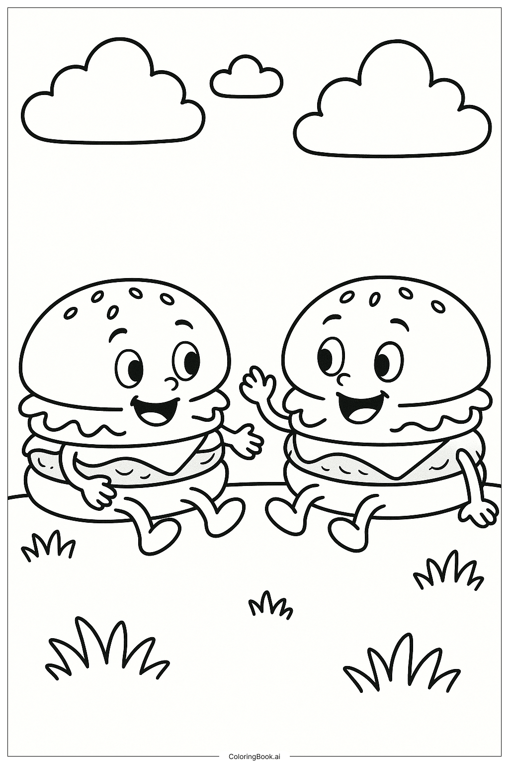  Page de coloriage Deux Amis Hamburger en Discussion 
