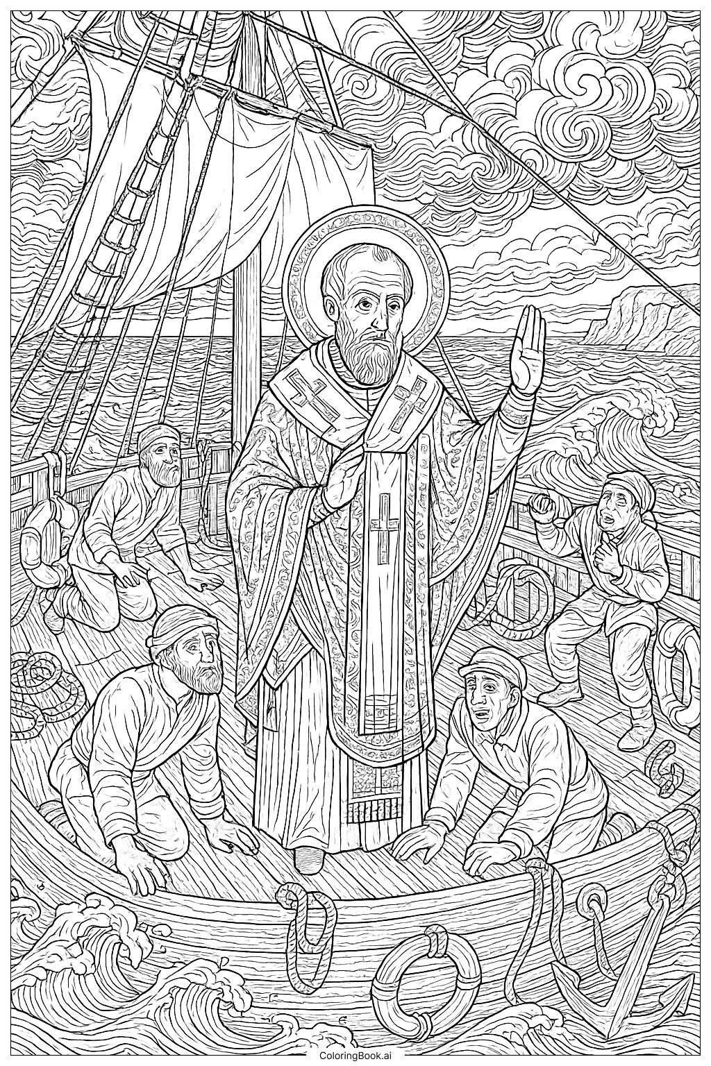 성 니콜라스 폭풍 진정 색칠공부 페이지