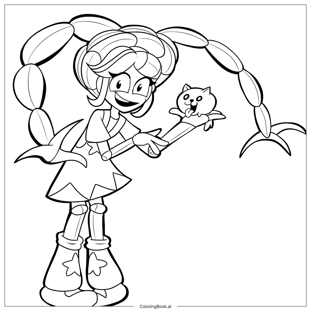  莉莉爱织辫子带来俏皮小猫朋友填色页 