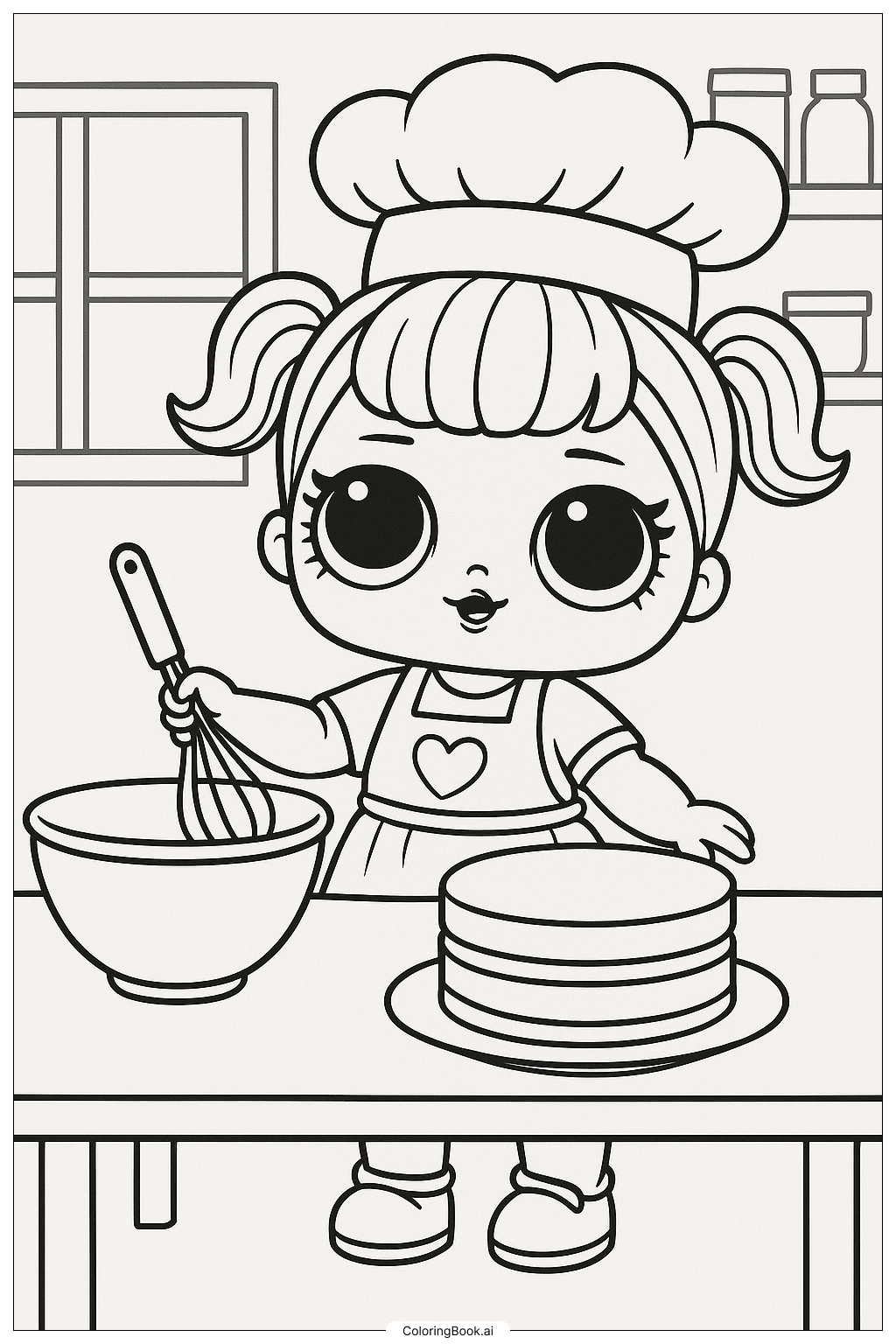 Página para colorir de Lol Doll Fazendo um Bolo Simples