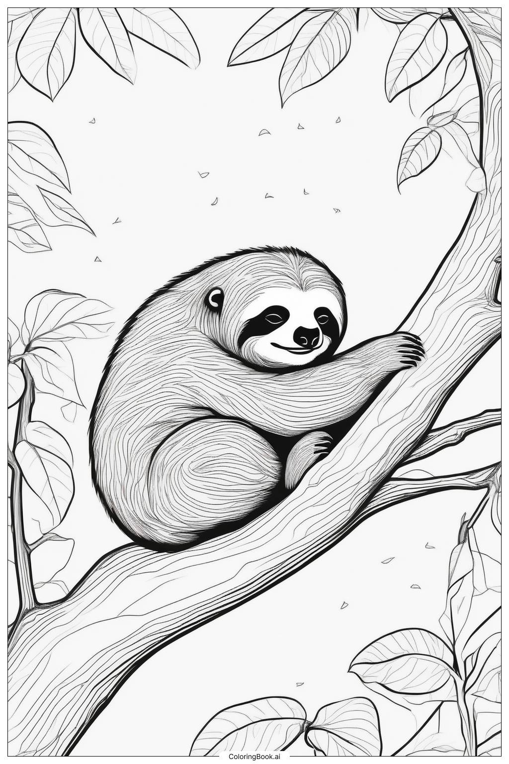  Sloth sleeping on a tree Coloring Page 