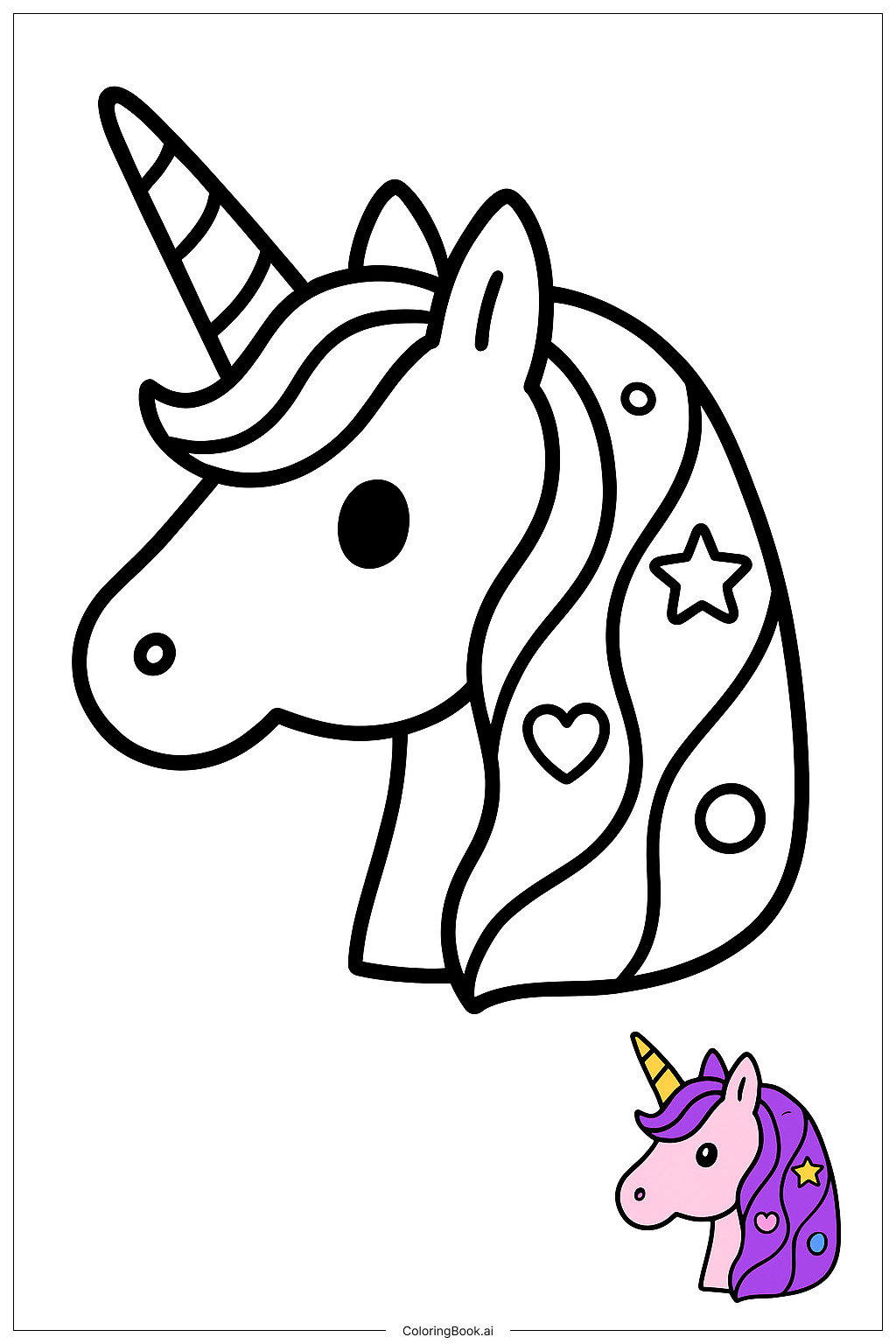  Unicorn Head Silhouette With Patterns Coloring Page 