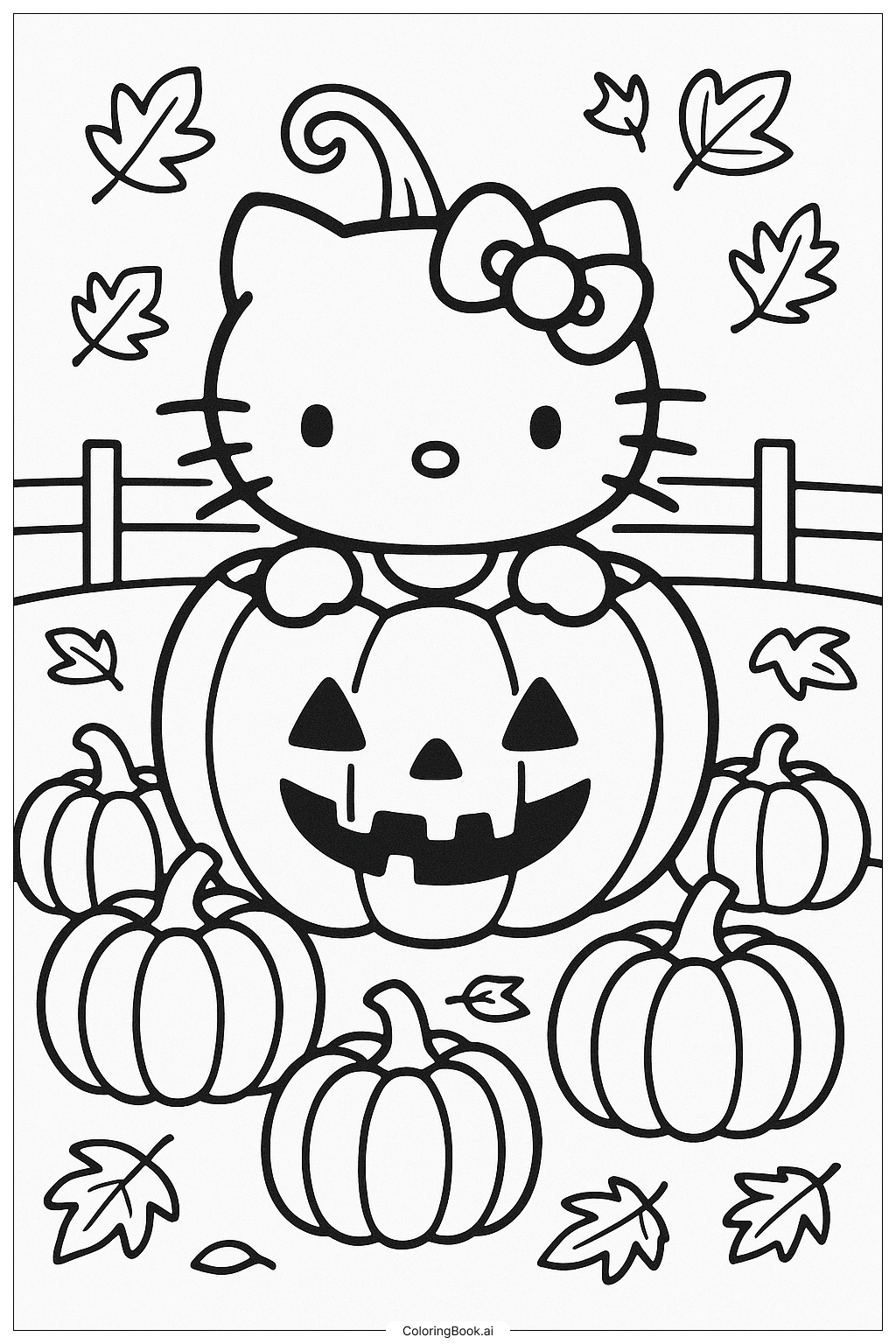 Trang tô màu Hello Kitty Trong Vườn Bí Ngô