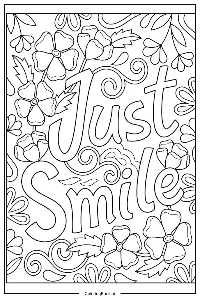  Página para colorear de Inspirador Simplemente Sonríe Con Flores en Flor 