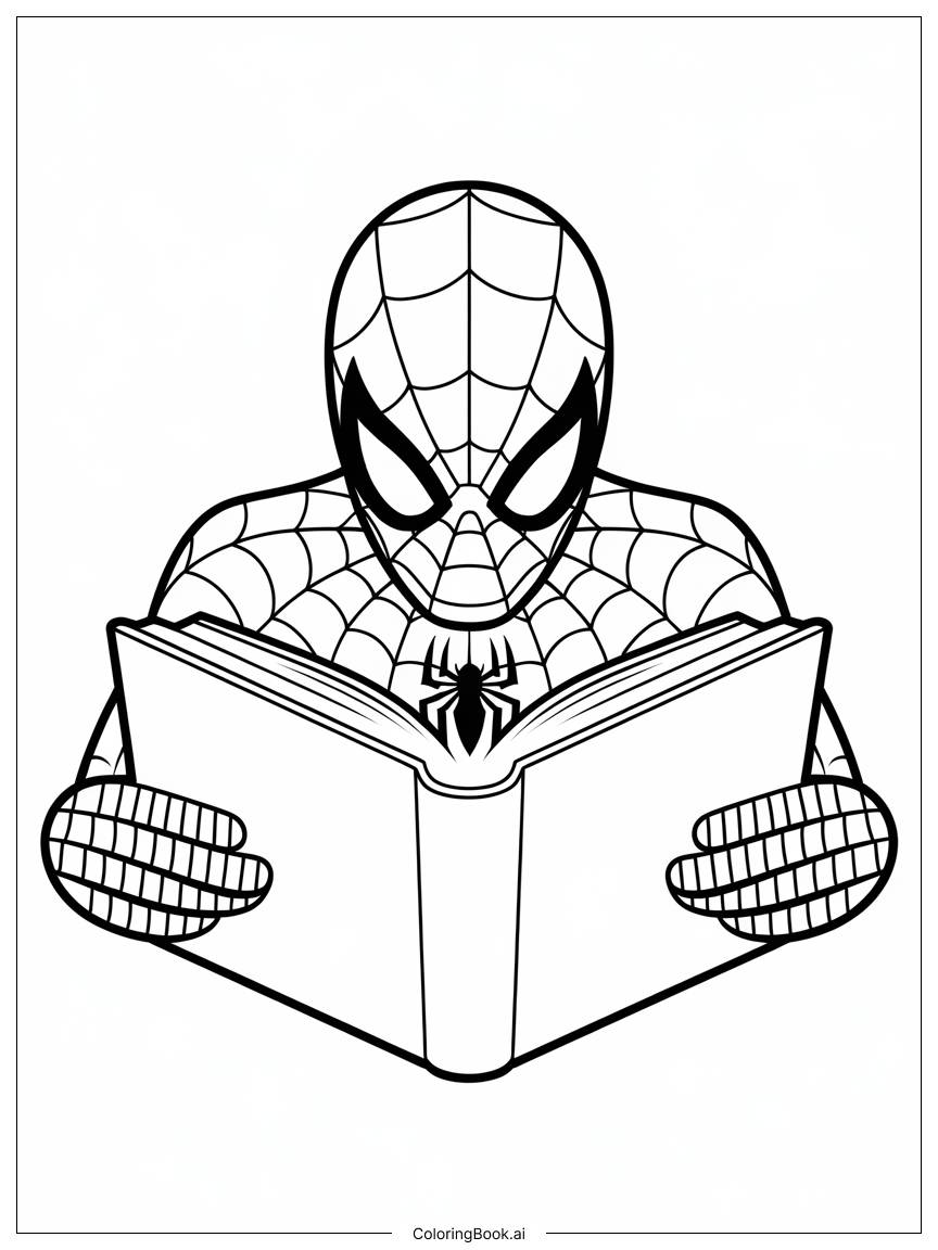 Spider-Man reading a book coloring page