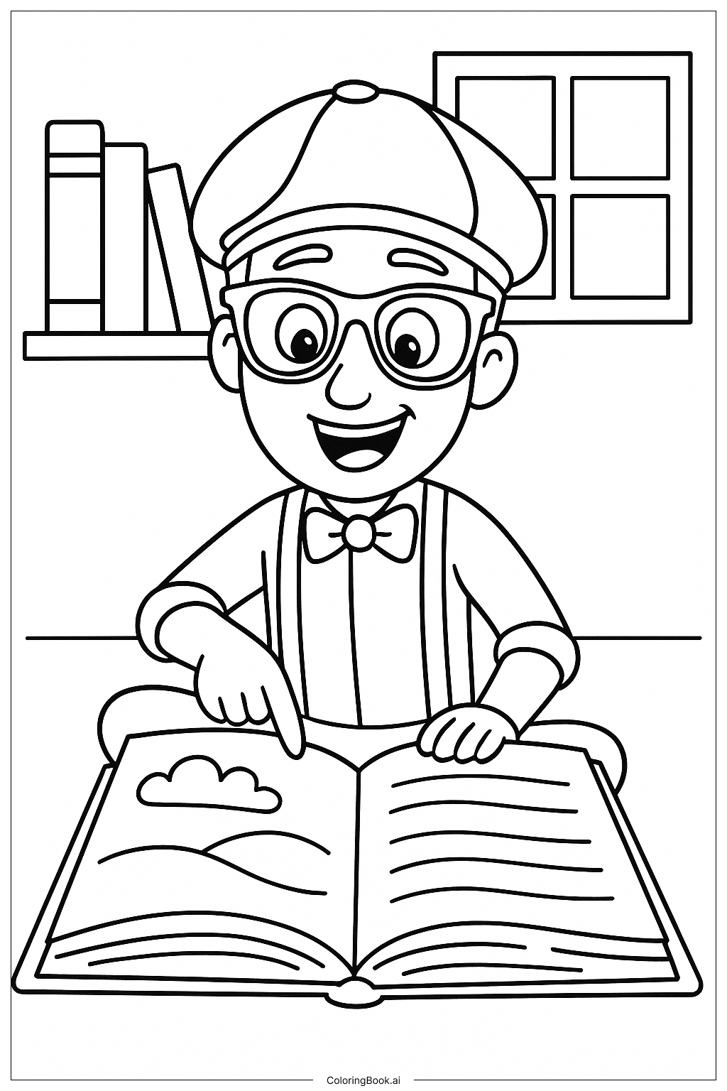  ブリッピ 大きな本を読むの塗り絵ページ 