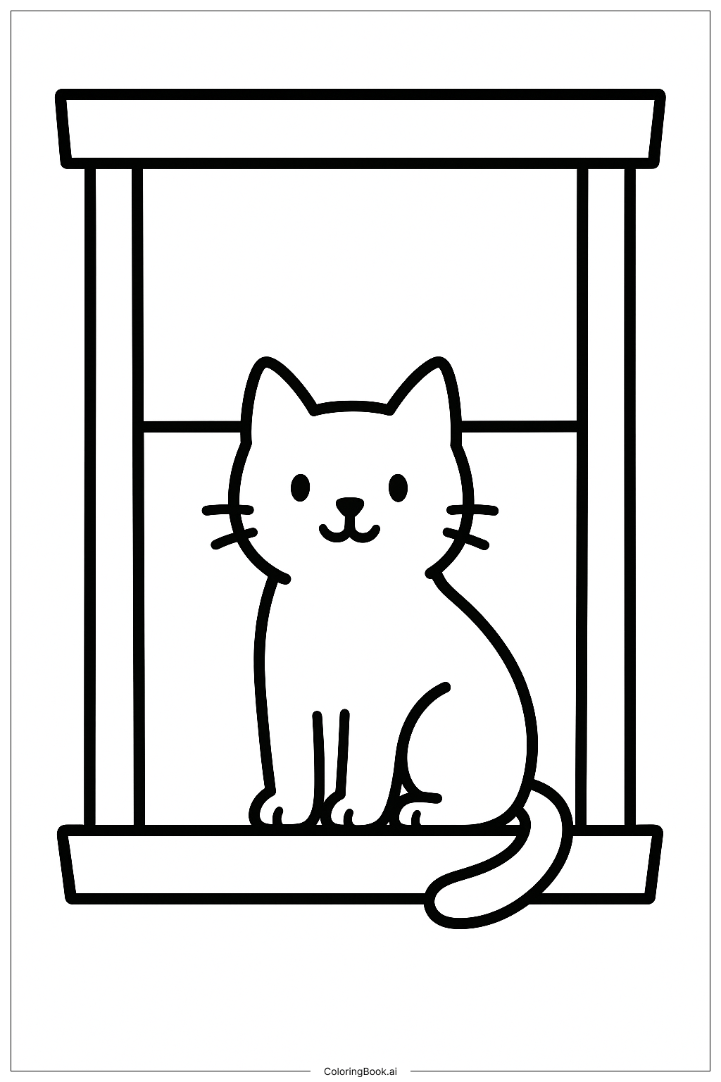 A Cat in the House Window Coloring Page