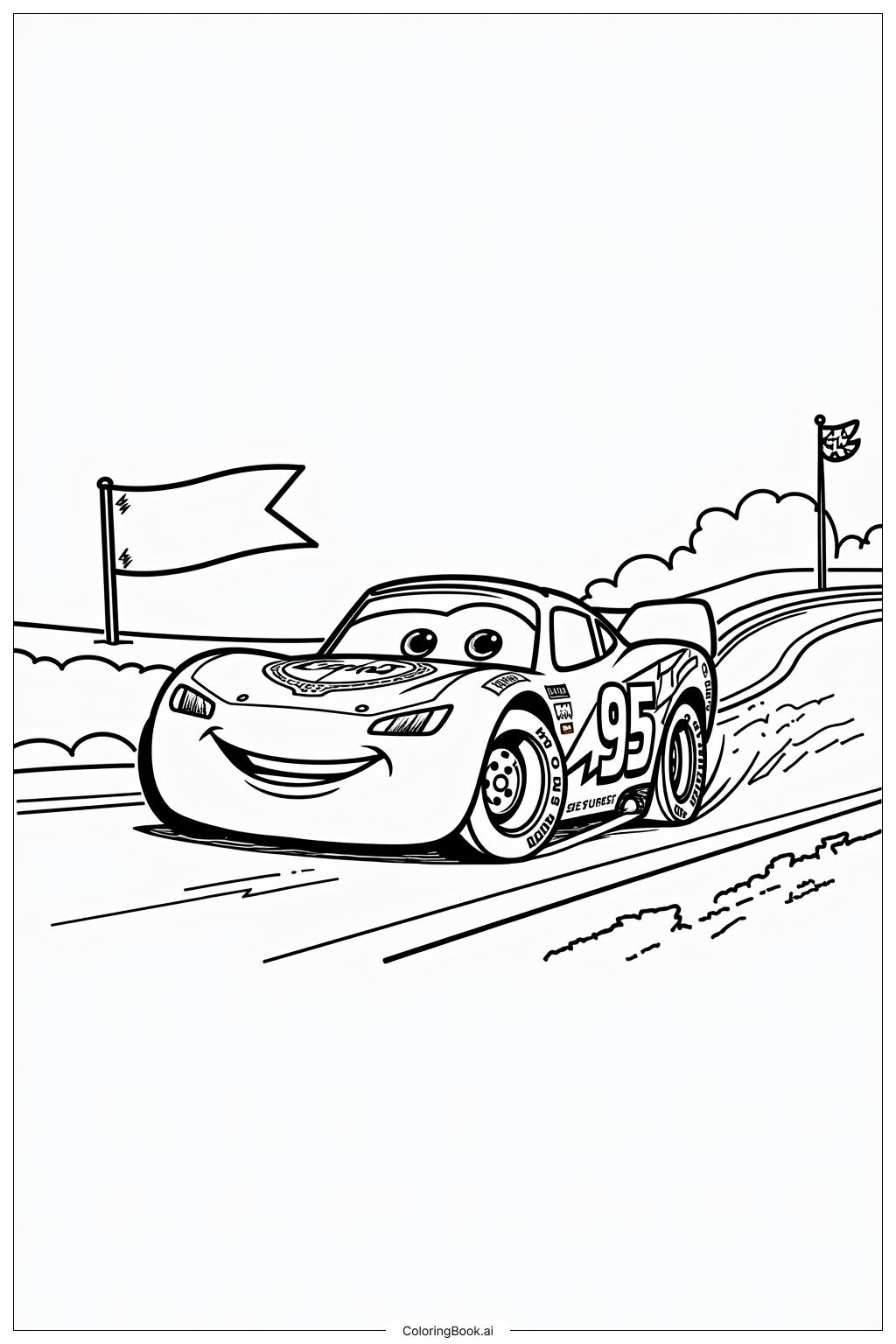  Page de coloriage Lightning McQueen explore un nouveau circuit de course 