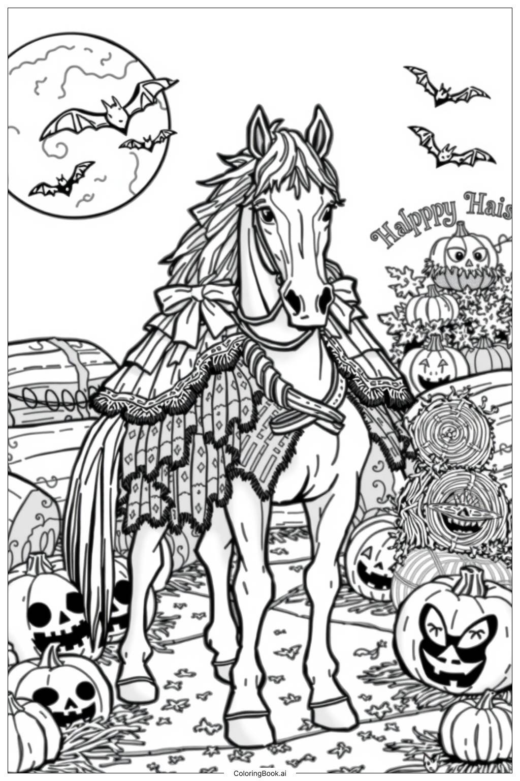  Page de coloriage Cheval d'Halloween en Costume-2 