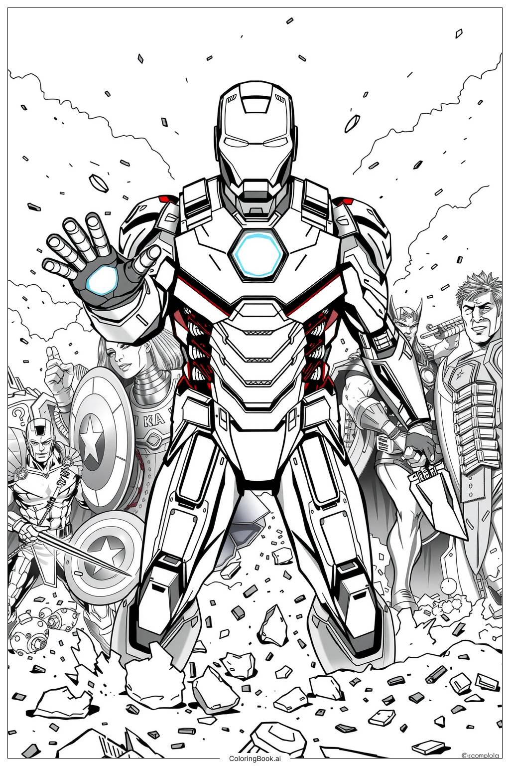  Iron Man Leading the Avengers-2 Coloring Page 