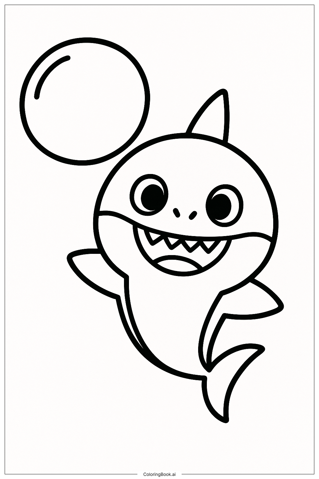  大きな泡とベイビーシャークの塗り絵ページ 