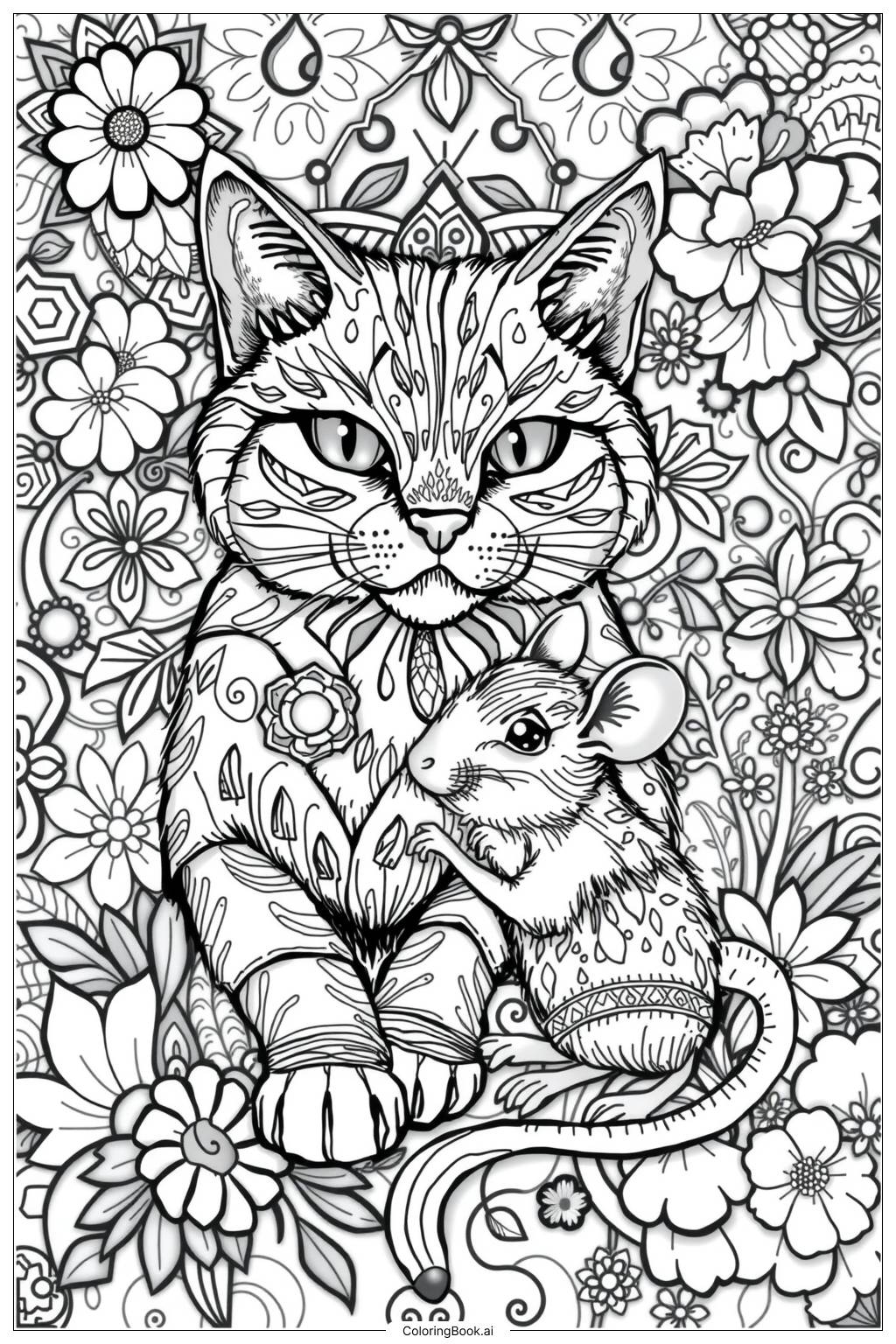  Page de coloriage Amis Chats et Souris 