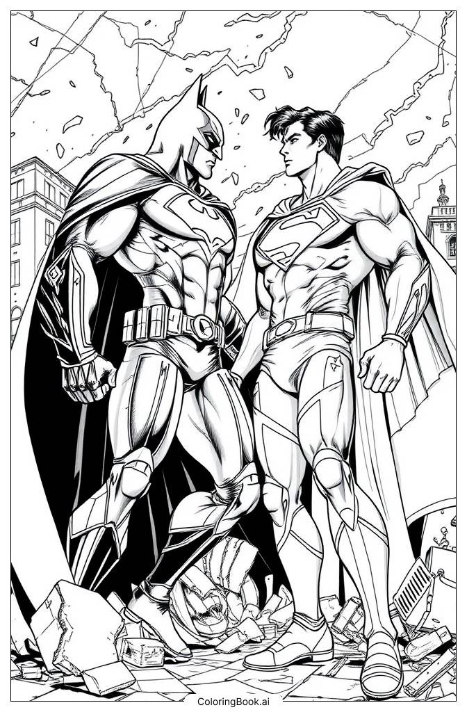 Página para colorear Batman vs Superman (Descarga gratuita en PDF & PNG)