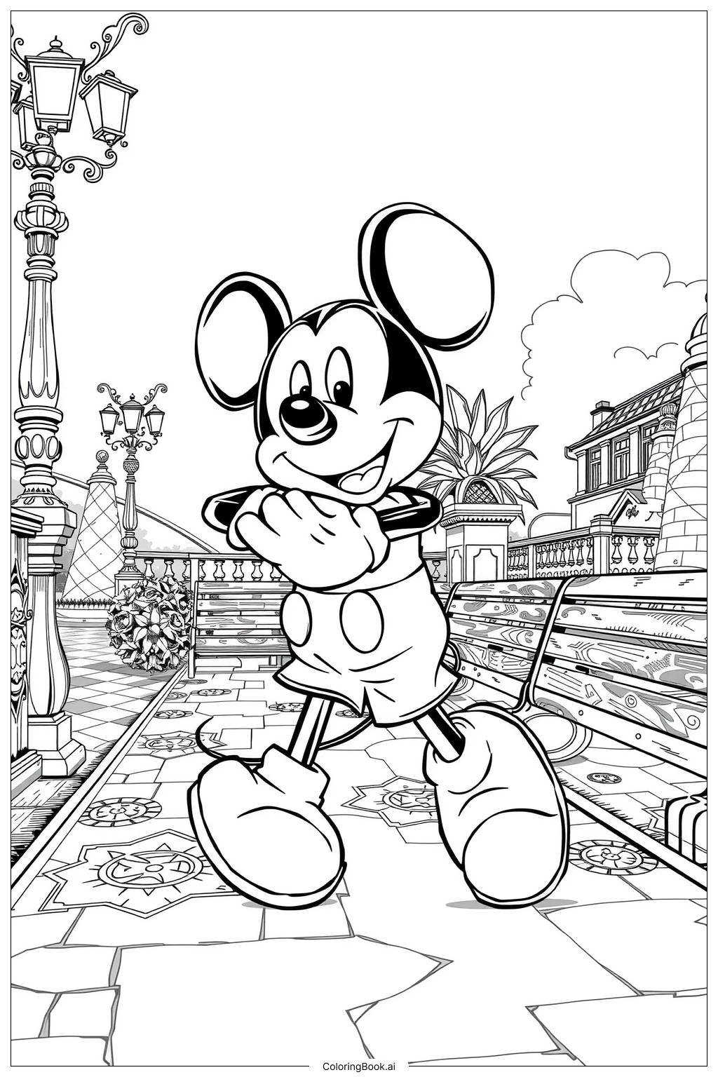  Classic Mickey Mouse in the Park Coloring Page 