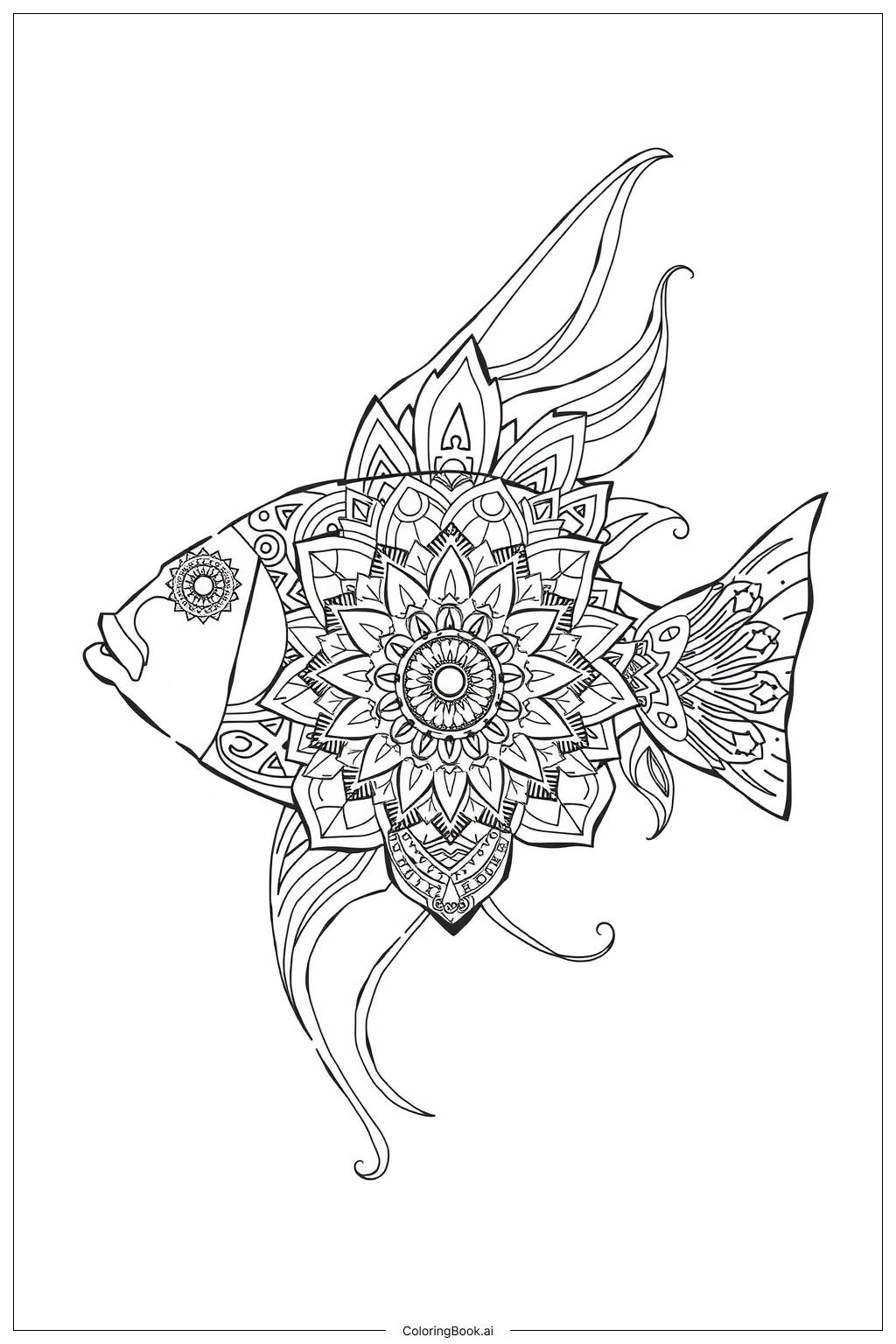  Page de coloriage Mandala de Poisson avec des Motifs Intriqués 