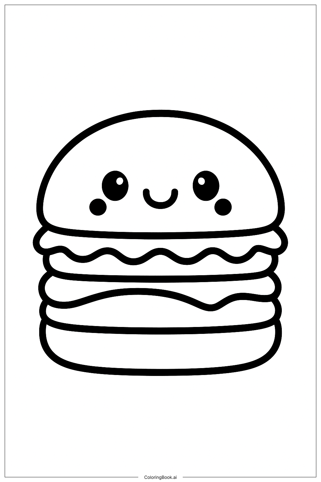  Page de coloriage Un personnage hamburger kawaii 