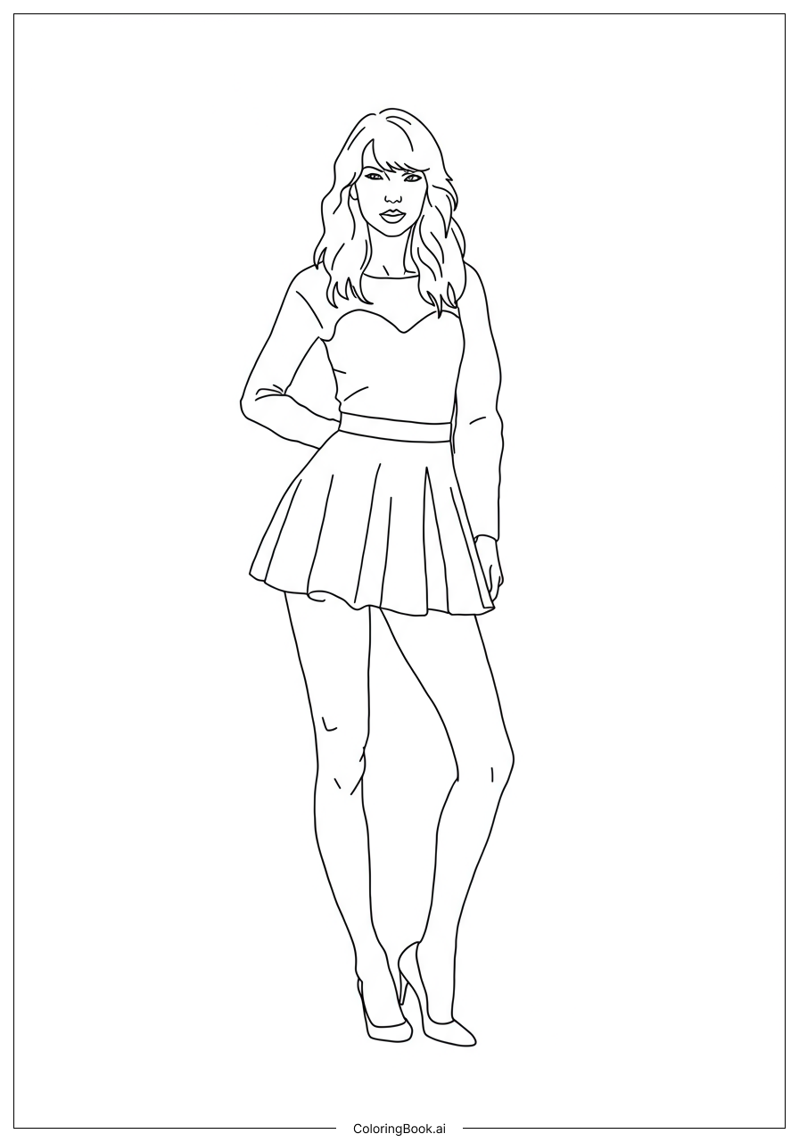  Página para colorear de Taylor Swift En la Portada del Álbum 1989 