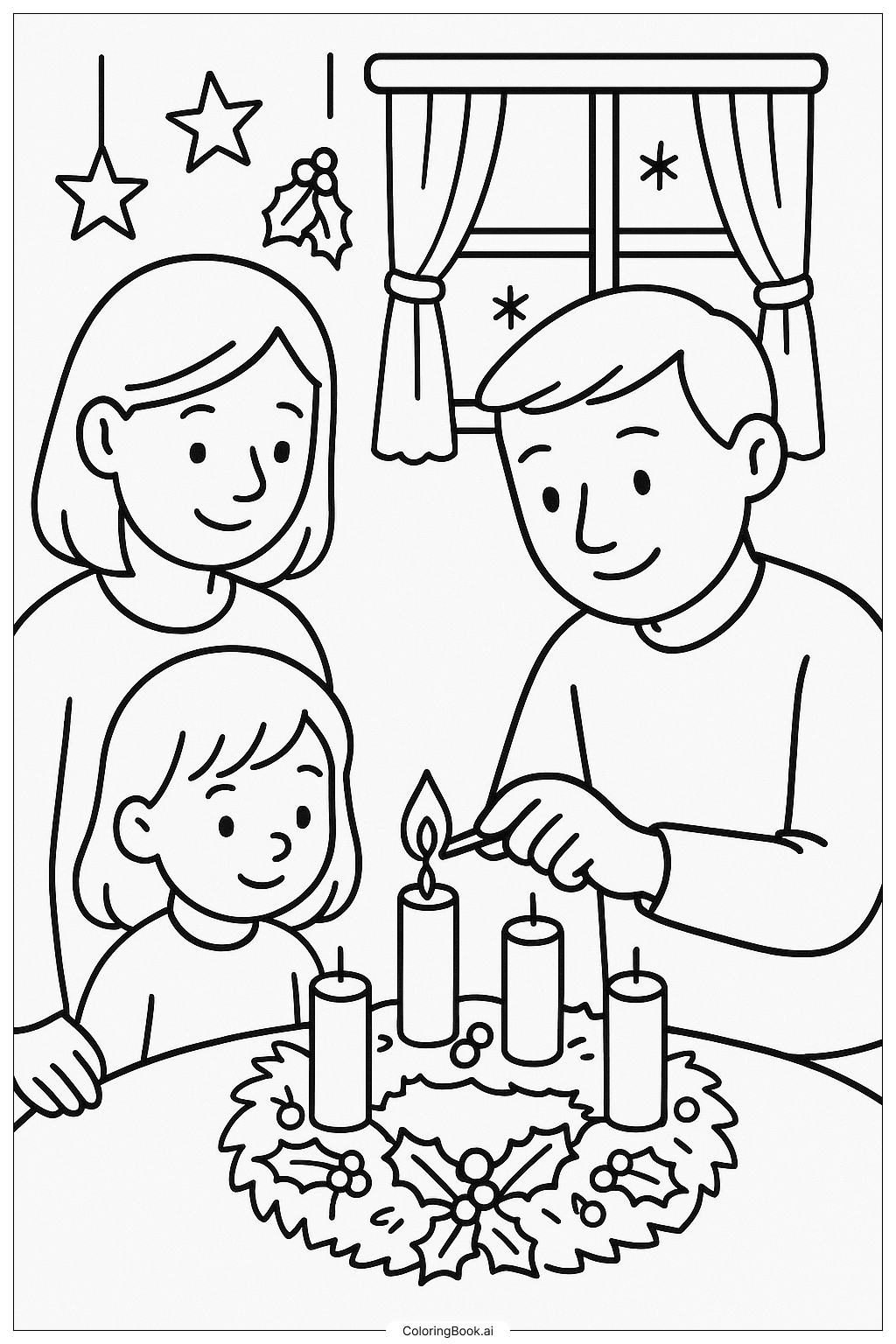 가족이 함께하는 대강절 촛불 점등 색칠공부 페이지 