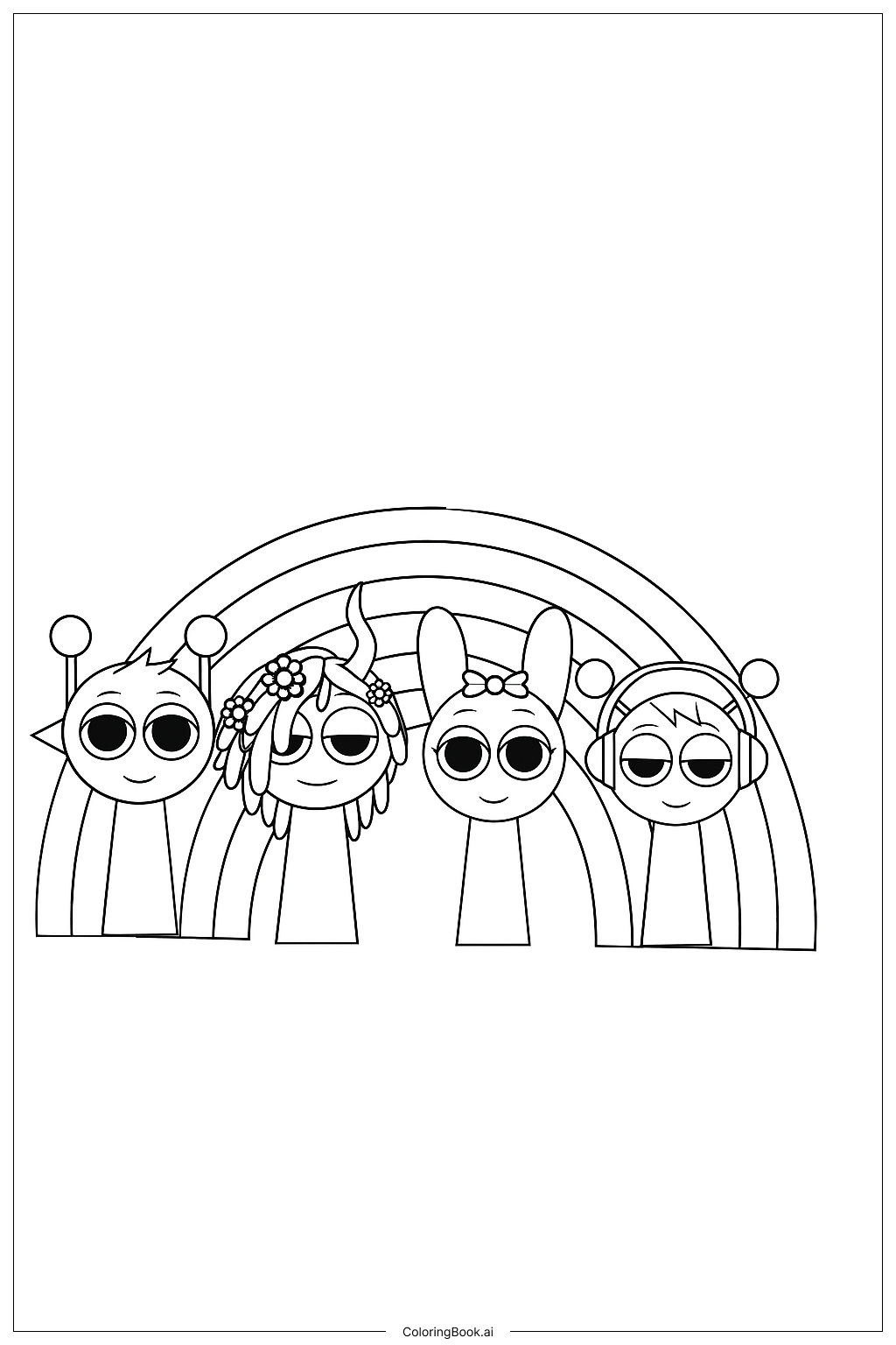  Sprunki Characters with a Rainbow Coloring Page 