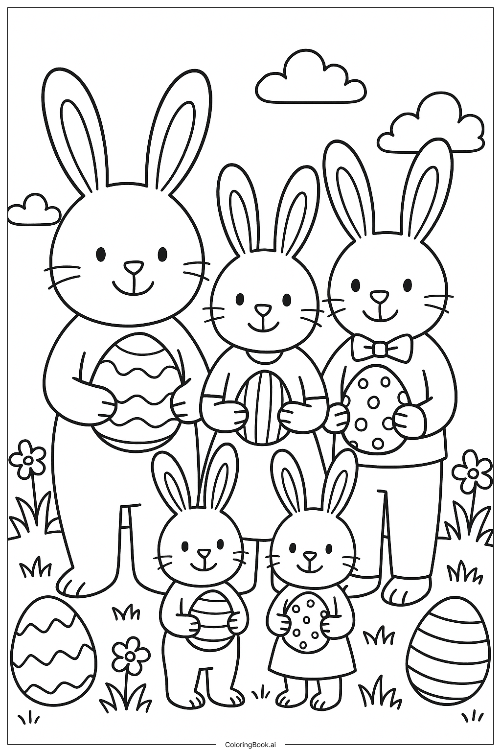 The Easter Bunny's Family Coloring Page