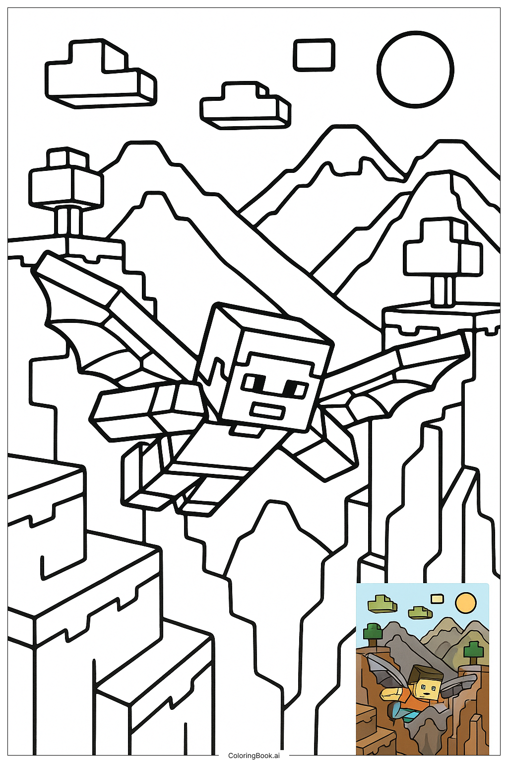 Trang tô màu Minecraft Elytra Lướt Bay Trên Vách Đá