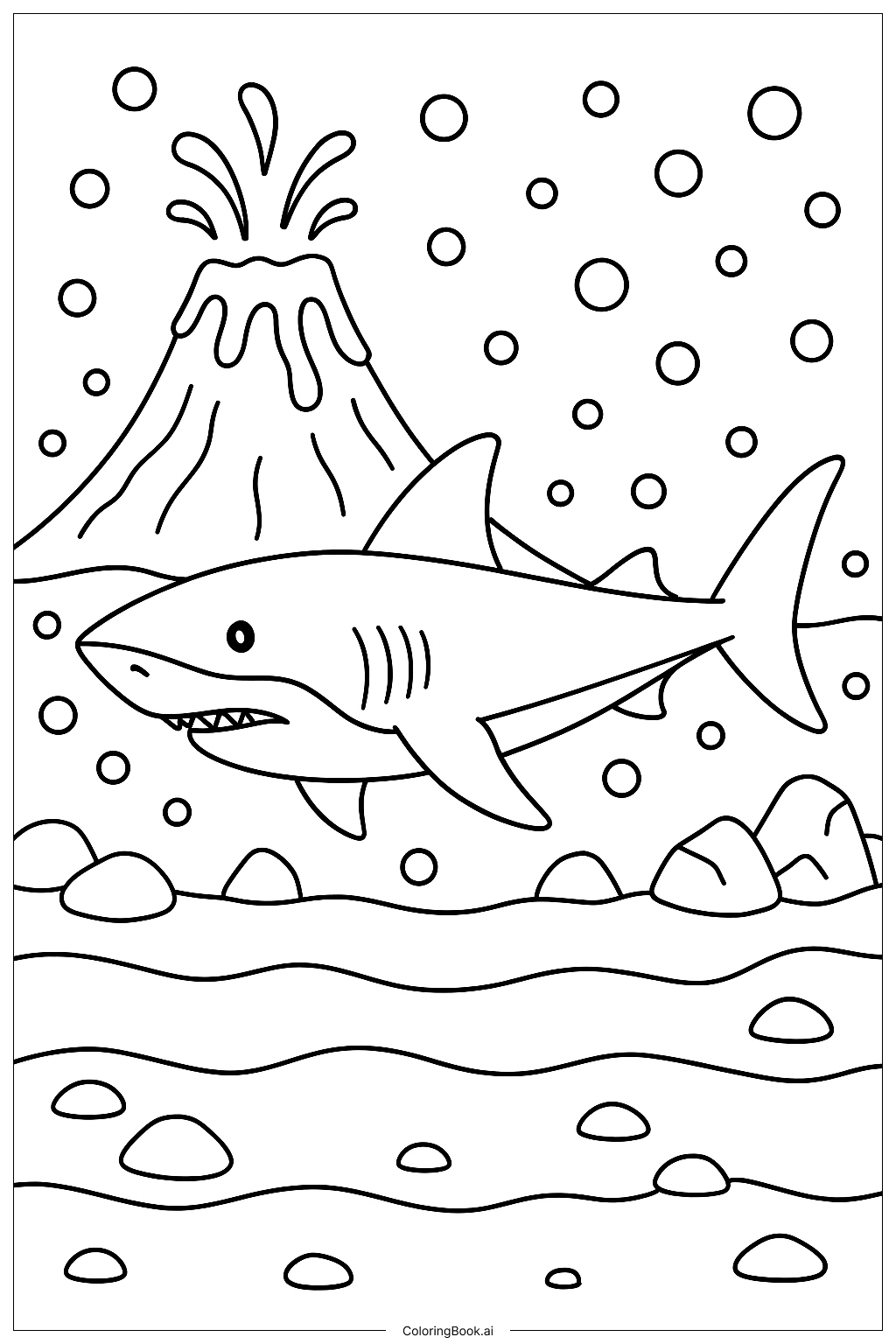  Megalodon in der Nähe eines Unterwasservulkans Ausmalseite 