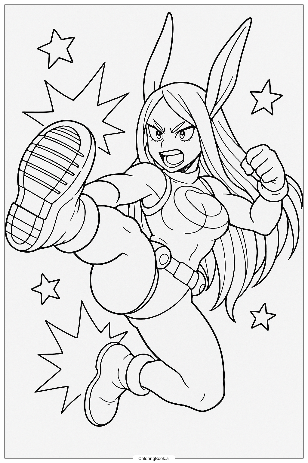  Trang tô màu My Hero Academia Mirko Trong Tư Thế Đá 