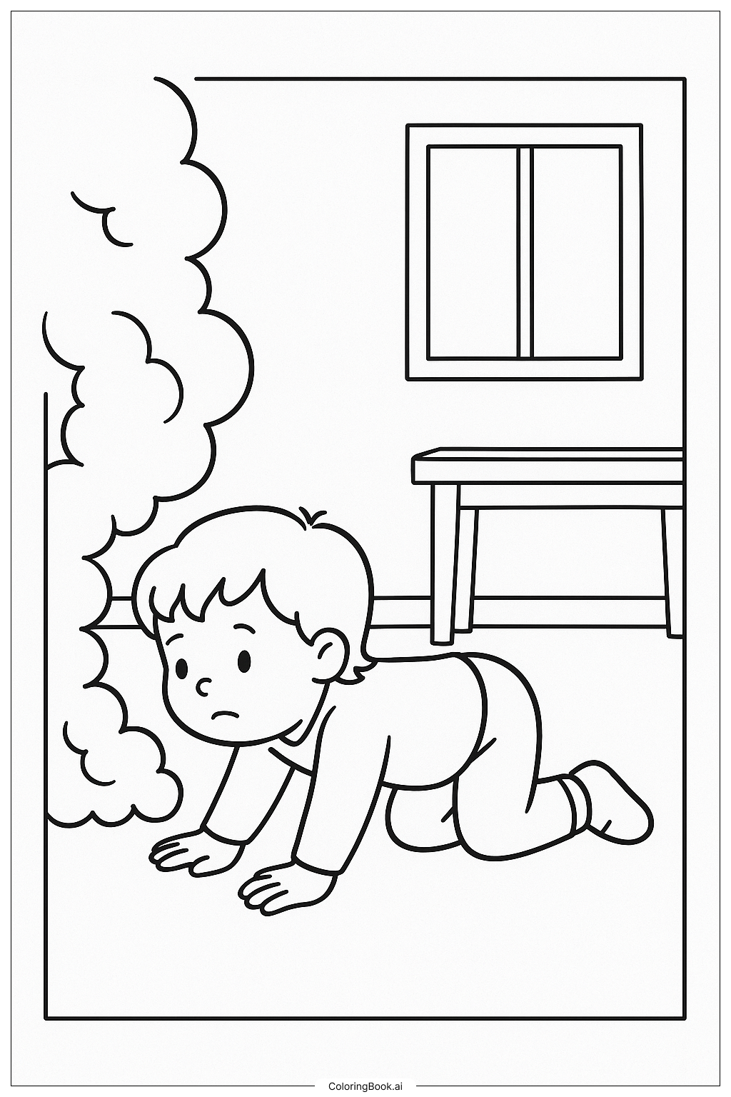 低姿势爬行以确保消防安全填色页