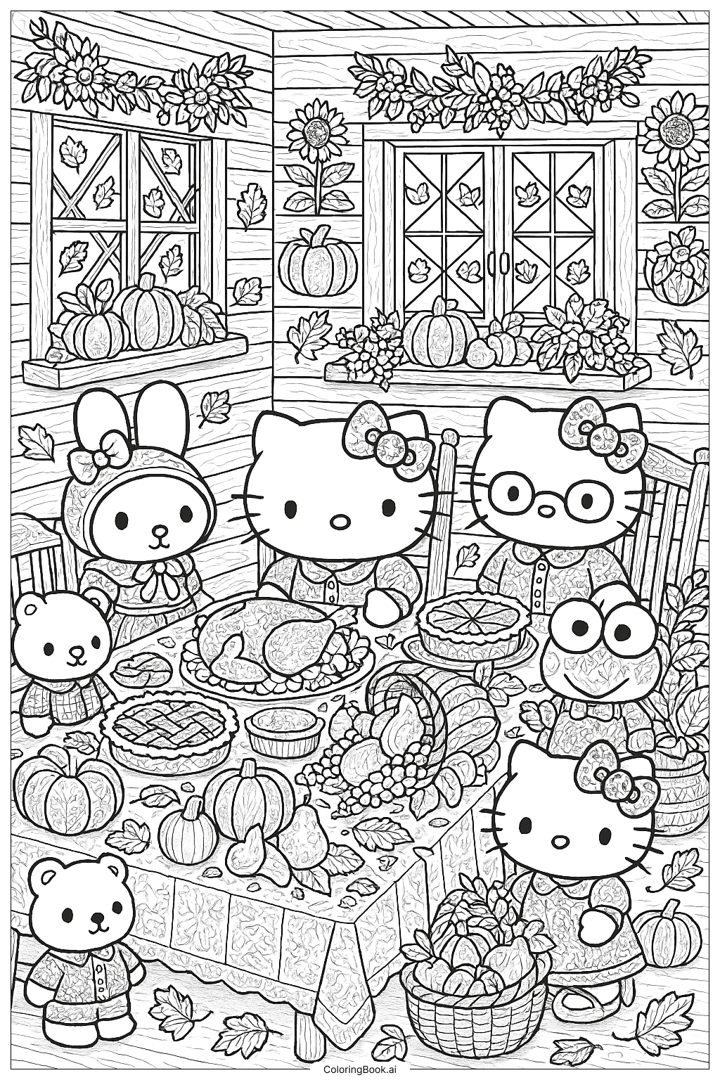  Hello Kitty Erntedankfest Eine reichhaltige Ernteszene Ausmalseite 