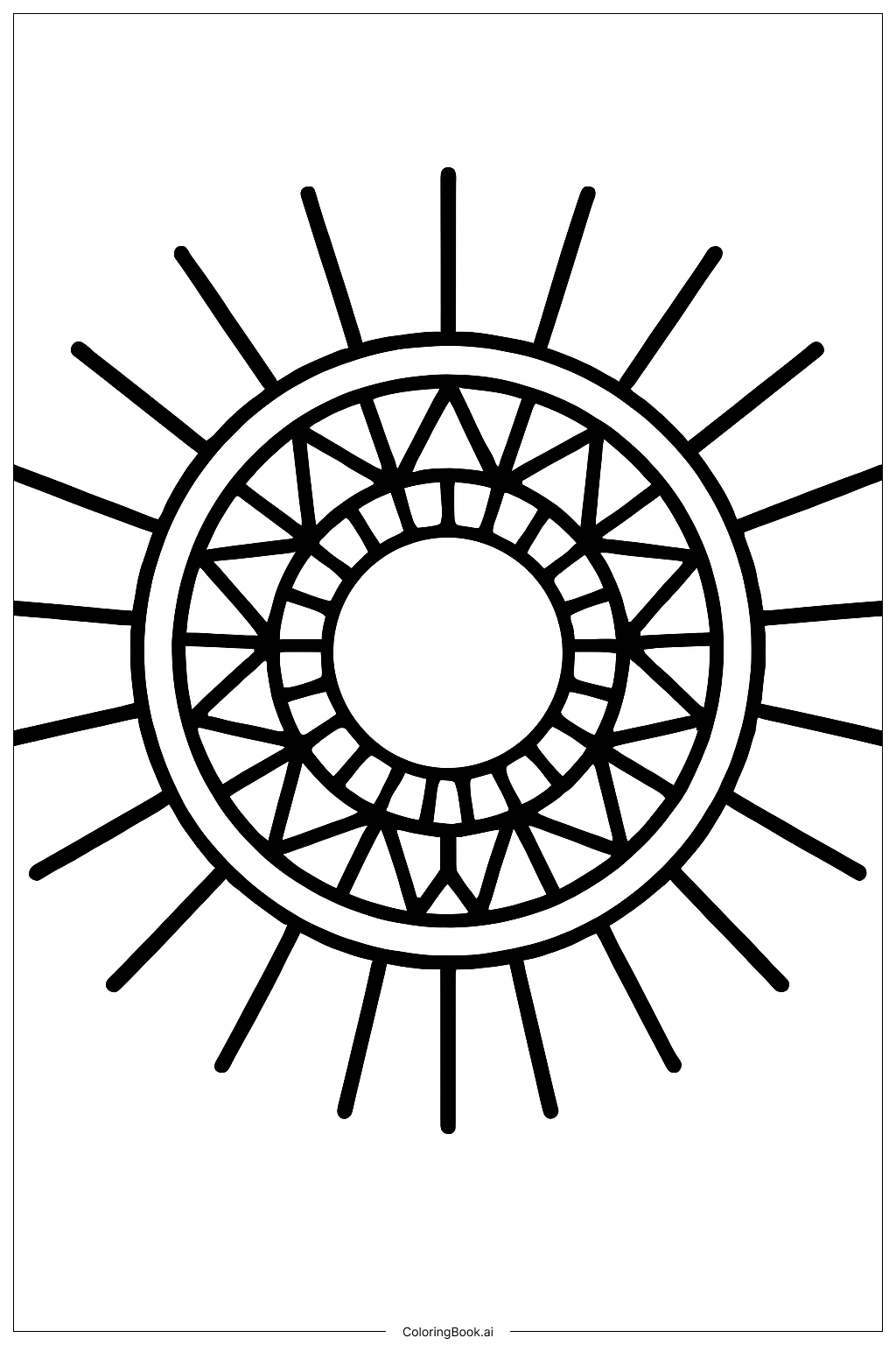  Mandala with Radiating Sun Rays Coloring Page 