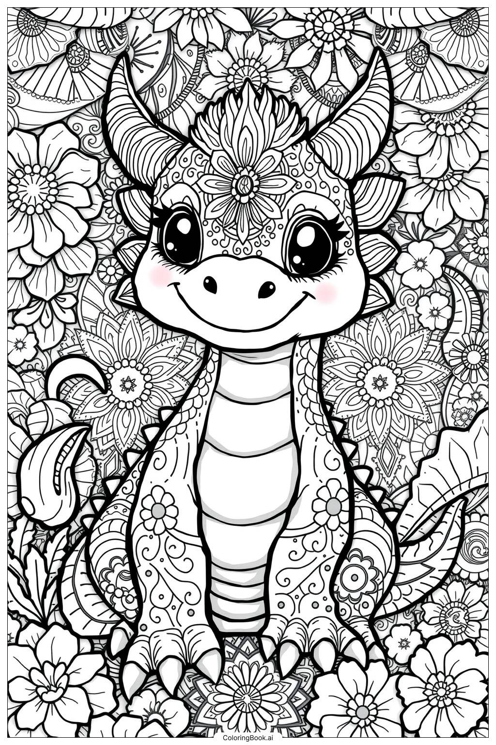  Kawaii Dragon Smile Coloring Page 