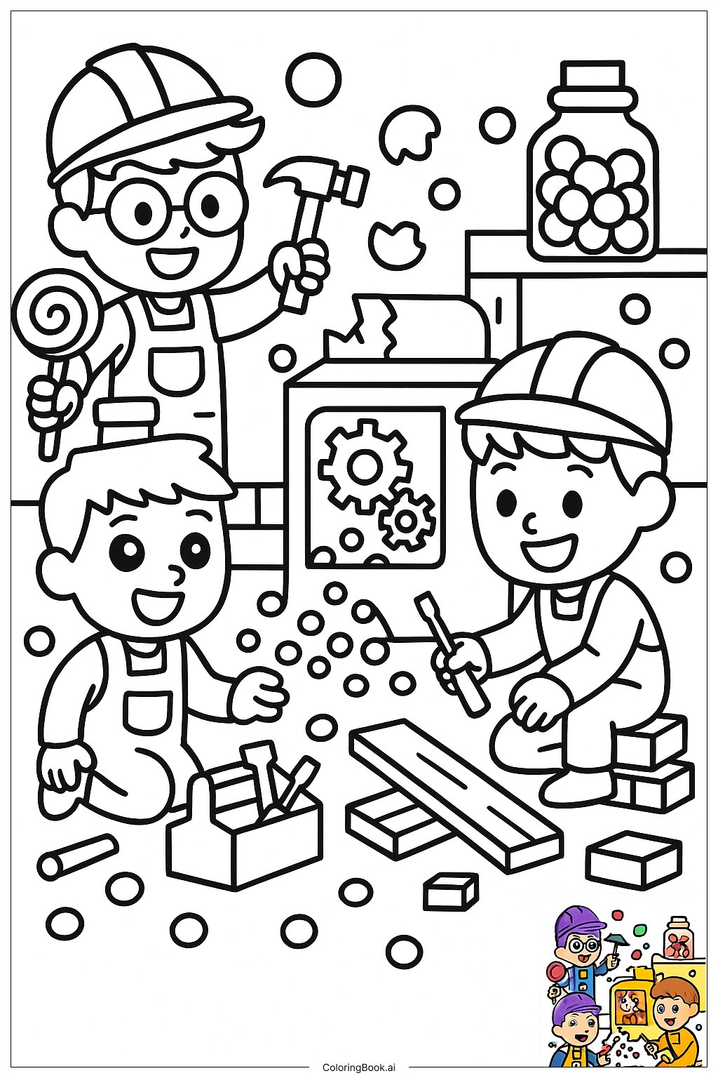  Lankybox 重建糖果工厂填色页 