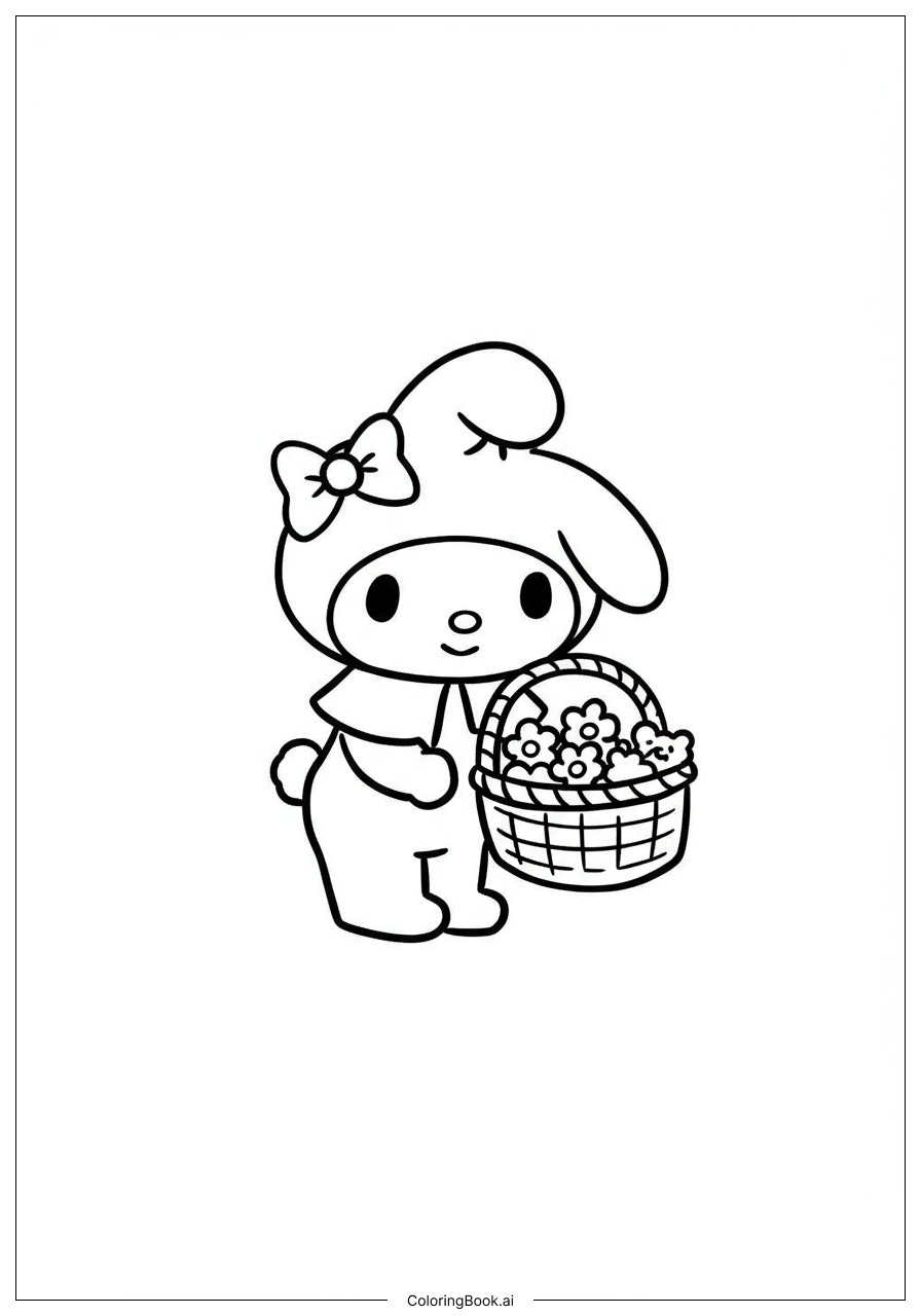  My Melody Carrying a Basket Coloring Page 