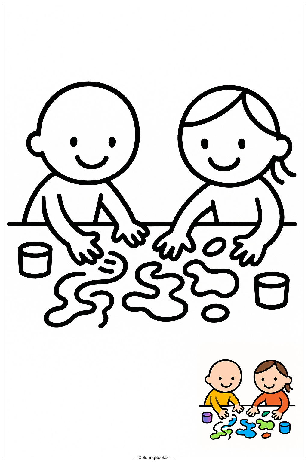  Friends Making Art With Finger Paints著色頁 