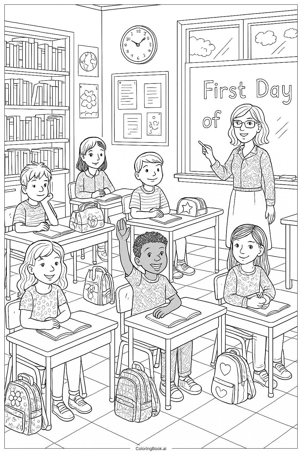 Une salle de classe détaillée pour le premier jour d'école
