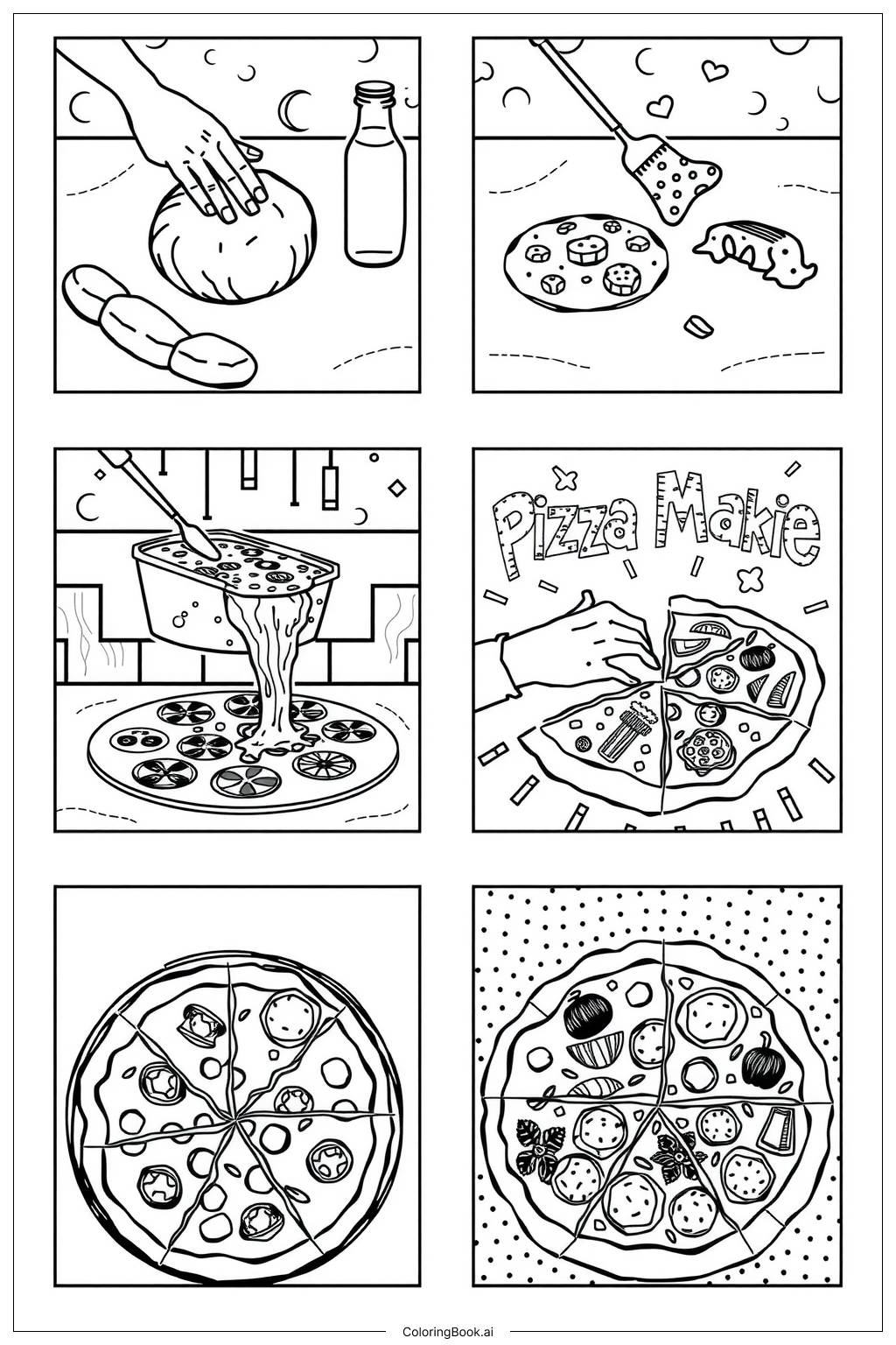  Pizza Making Process Step-by-Step Coloring Page 