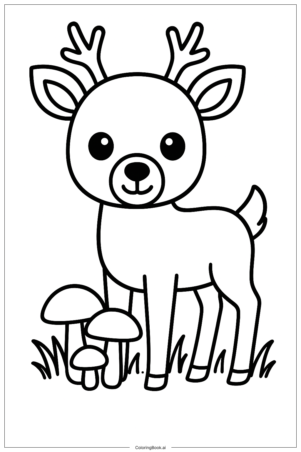 Deer with Forest Mushrooms Coloring Page 