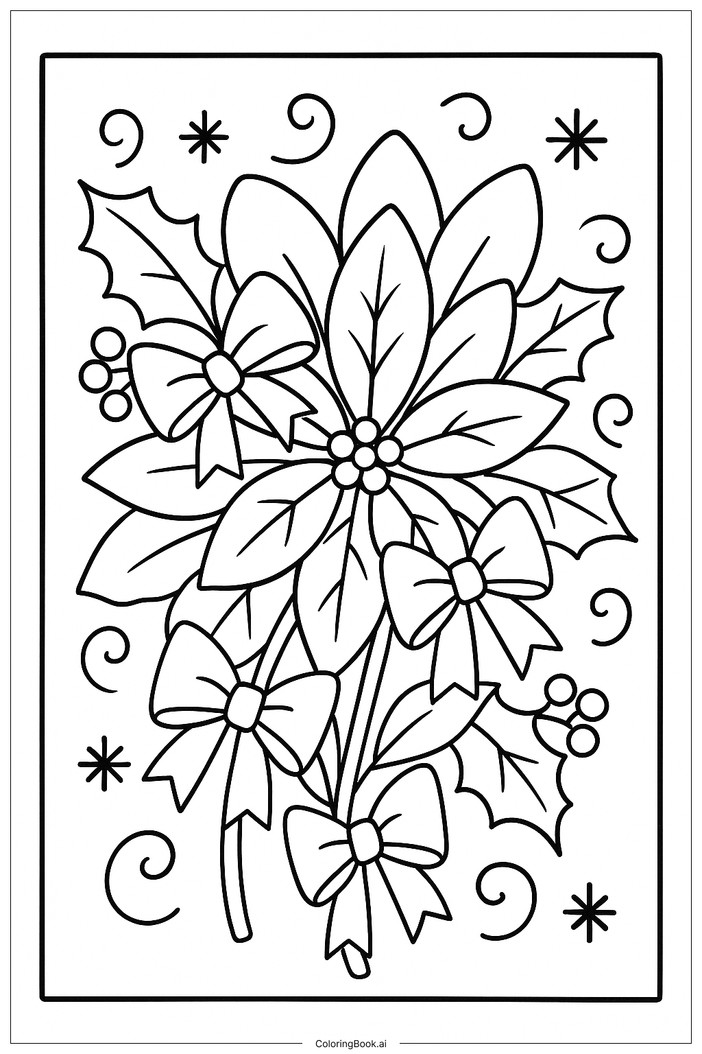 Poinsettia Decorated With Bows Coloring Page