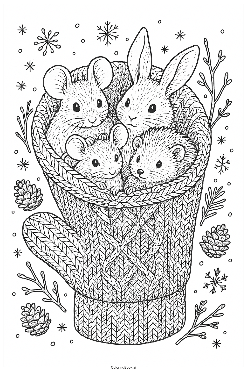 Mitten Protecting Tiny Animals Coloring Page
