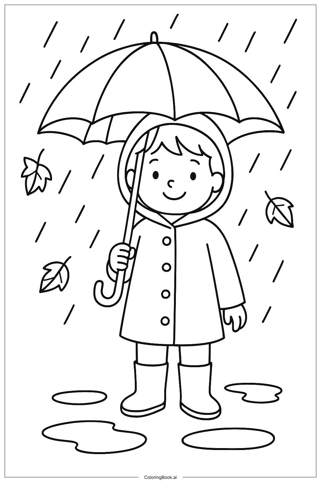  Herbstregen mit einem Regenschirm Ausmalseite 