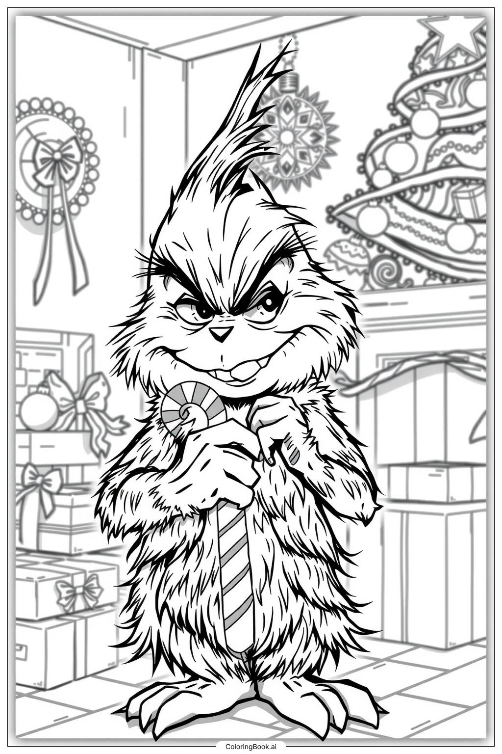  Page de coloriage Bébé Grinch avec une canne en sucre-2 