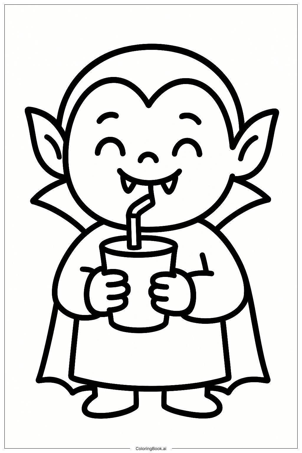 Página para colorir de Pequeno Vampiro Bebendo Suco
