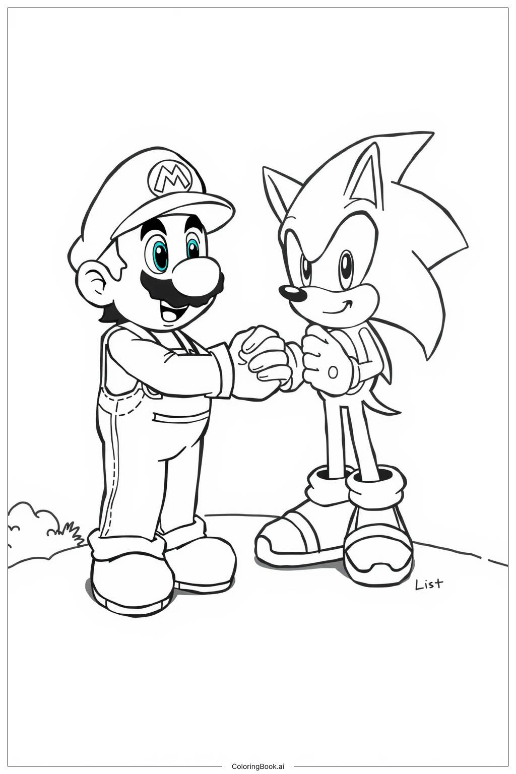  Page de coloriage Mario et Sonic se serrent la main 