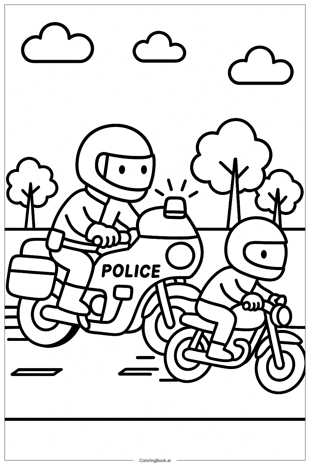  Police Motorcycle Chasing Suspect Coloring Page 