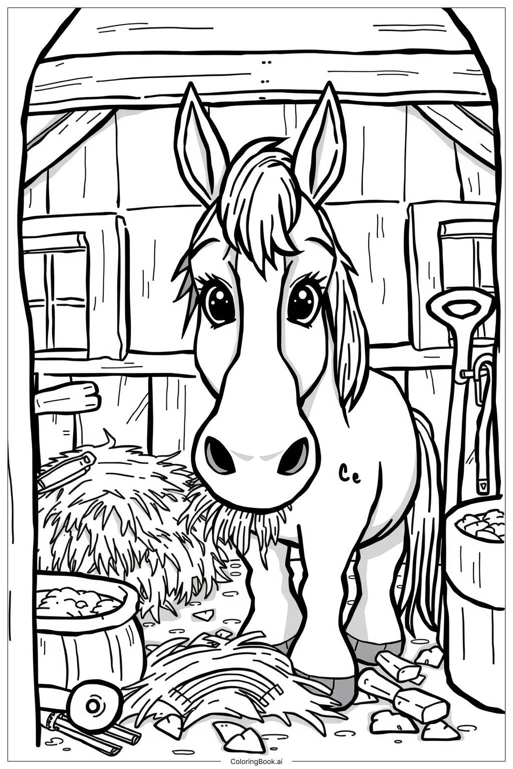  Page de coloriage Cheval Galopant à Travers la Forêt 