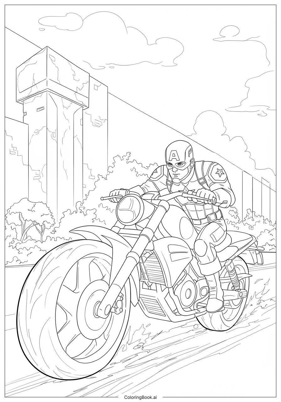  Captain America Motorradverfolgungsjagd Ausmalseite 