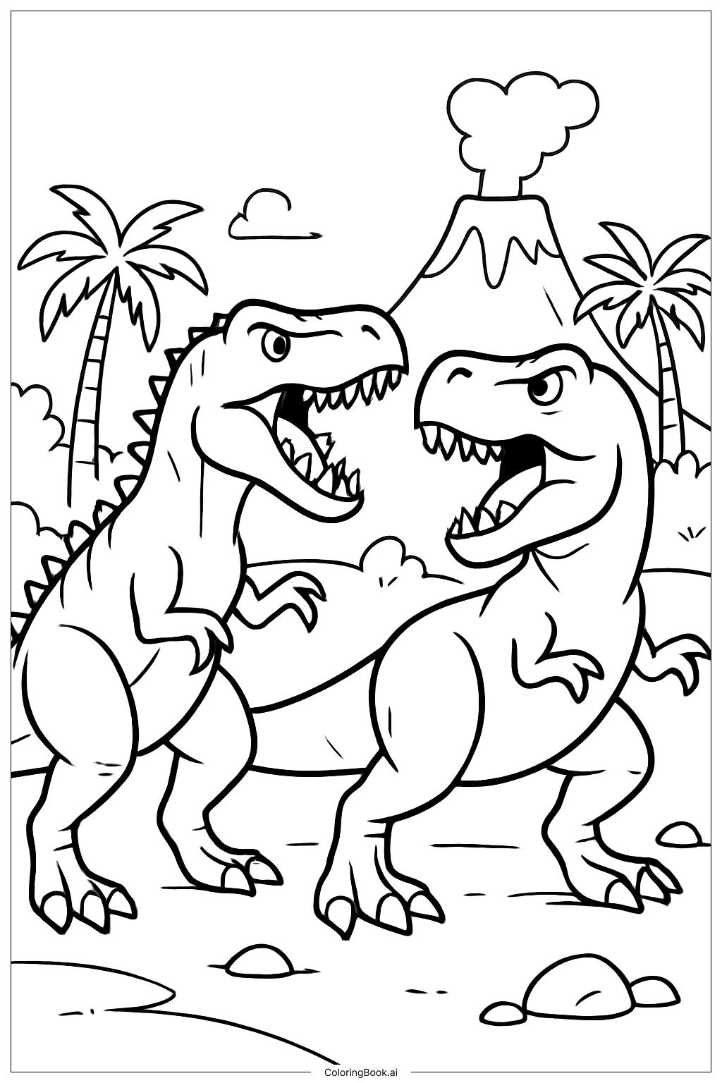  Página para colorir de Giganotosaurus Desafiando um T-Rex 